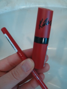 RImmel London's Kate Moss Lasting Finish Matte Lipstick in Kiss of Life and RL's Exaggerate Lip Liner in  Red Diva